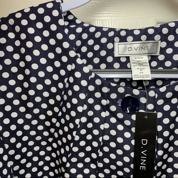 D. Vine Navy With White Polka Dots, Lined, 3/4 Sleeved Jacket, 22W, NWT - Picture 5 of 9